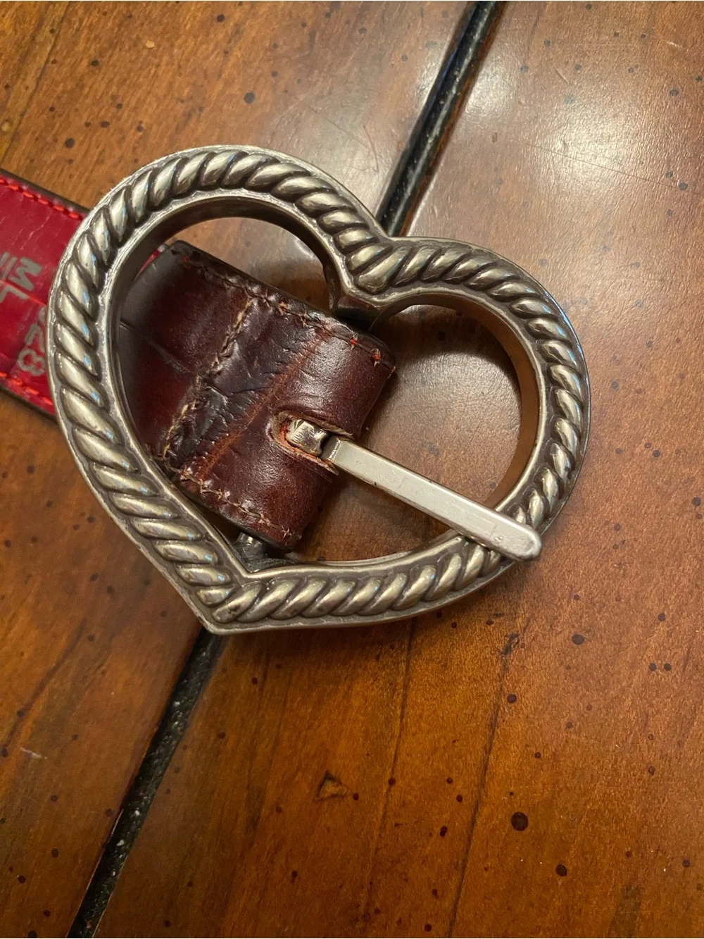 Brighton Heart Buckle Leather Reversible Crock Embossed Belt. Brown and Red M/L